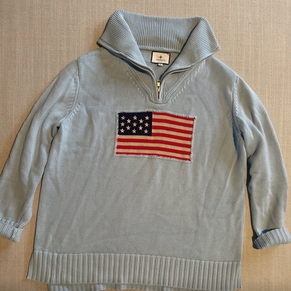 Tuckernuck Light Blue Americana Flag Sweater